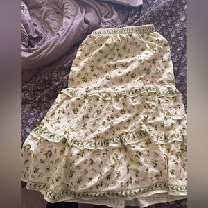 WORN ONCE Max Studio Cream Tiered Maxi Skirt with Yellow Lemon Print